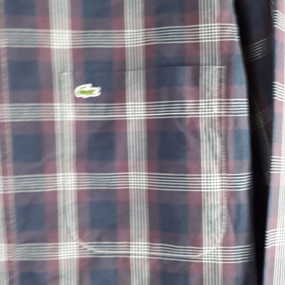 Lacoste Button Down Shirt Mens Size 38 Multicolor Plaid Long Sleeve Croc Logo - Picture 9 of 12